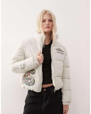Ed Hardy Tattoo Puffer Coat - Natural