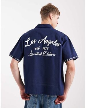 Aray La Embroidered Beach Shirt - Blue