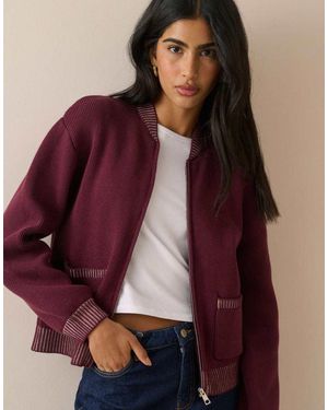 Nobody's Child Knitted Bomber Jacket - Red