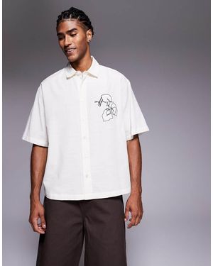 ASOS Boxy Oversized Shirt With Chest Embroidery - White