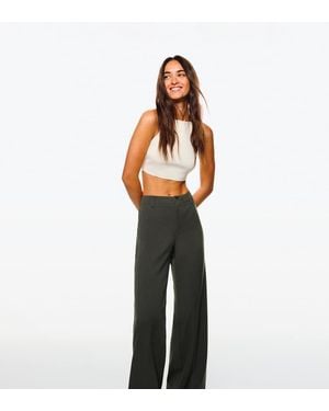 Bershka Petite Wide-Leg Trousers - Green