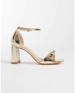 Glamorous Block Heeled Sandals With Bow - Natural