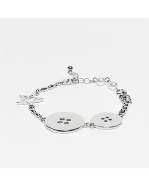 Reclaimed Vintage Unisex Mixed Chain Button Charm Bracelet - White