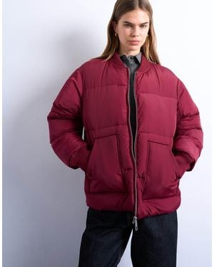 TOPSHOP Piumino Bordeaux Liscio Con Colletto A Coste - Rosso