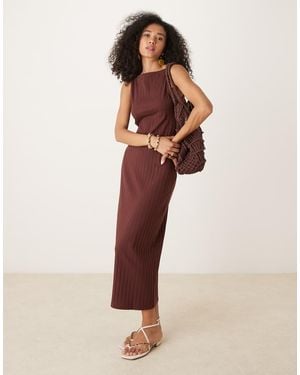 ASOS Wide Rib Sleeveless Boat Neck Midi Dress - Natural
