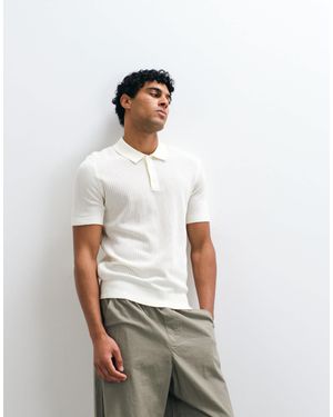 Mango Pointelle Knit Polo Shit - White