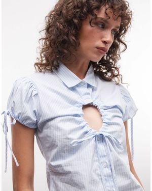 Collusion Keyhole Fitted Cap Sleeve Shirt - White
