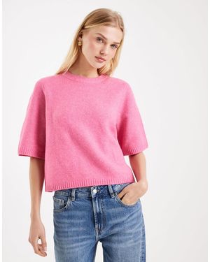 Vero Moda Soft O-Neck Oversized Boxy Knitted T-Shirt - Red