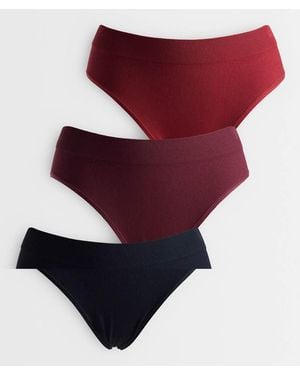 Lindex Set Van 3 Naadloze Strings Met Hoge Taille En Ribstructuur - Rood