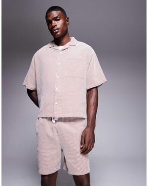 ASOS Short d'ensemble mi-long en tissu gaufré - marron/blanc