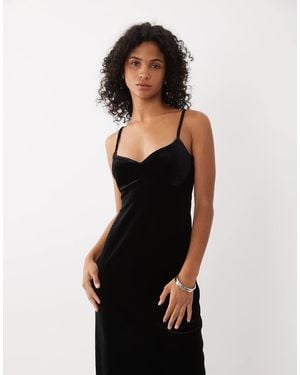 New Look Velvet Strappy Midi Dress - Black