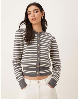 Nia Baxter Striped Button Up Cardigan - Gray
