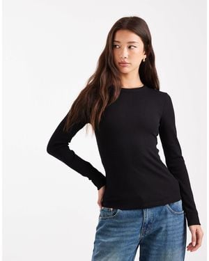 New Look Crew Neck Ribbed Long Sleeve Top - Black