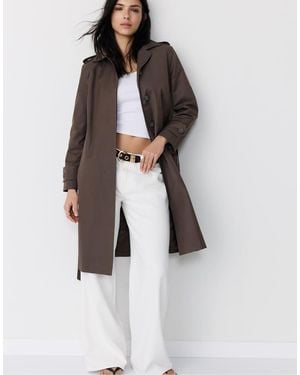 Stradivarius Long Single-breasted Trench Coat - Brown