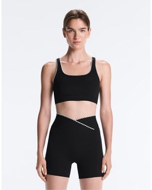 Oysho Medium-support Comfortlux Sports Bra With Contrast Seams - Black