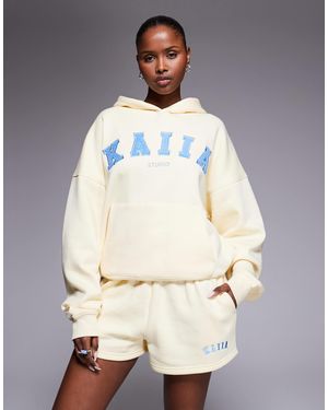 Kaiia Studio Cotton Rich Embroidered Logo Shorts - Natural