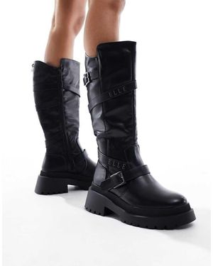 Elle Stivali Biker Neri Con Fibbie - Nero