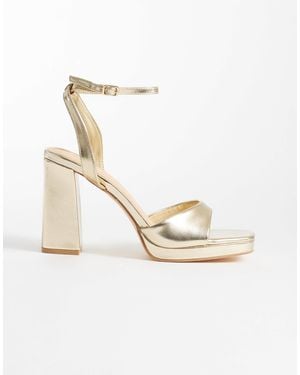 SEQWL Wide Fit Platform Block Heeled Sandals - Metallic