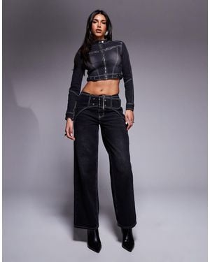 Liquor N Poker Buckle Detail Baggy Jean With Contrast Stitch Detail - Blue