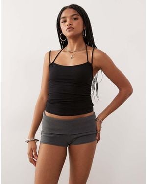 Weekday Jersey Ribbed Hot Trousers With Fold Over Waistband - Black
