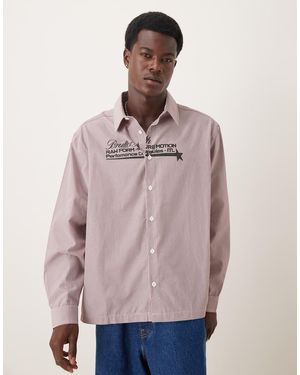 ASOS Camisa A Cuadros Extragrande Con Detalle Estampado En El Pecho De -Rojo - Rosa