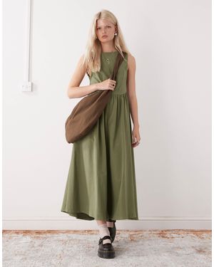Reclaimed (vintage) Tie Back Denim Midi Dress - Green