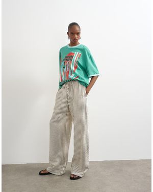 TOPSHOP Crinkle Stripe Drawcord Trouser - Green