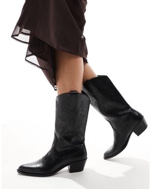 Pull&Bear Faux Leather Topstitched Western Boots - Black