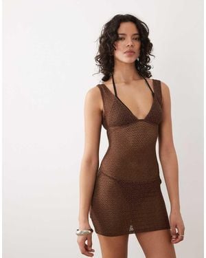 Free Society Crochet Mini Beach Dress With Low Back - Brown