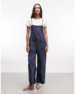 Monki Cotton Twill Adjustable Wide Leg Jumpsuit - Blue