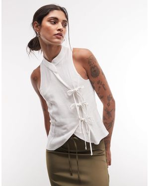 Reclaimed Vintage Linen Mandarin Collar Blouse - White