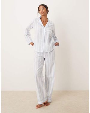 Boux Avenue Stripe Cotton Top And Trousers Pyjama Set - Natural