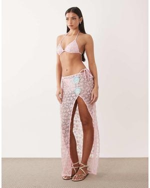 South Beach Sequin Maxi Skirt With Shell Applique - Pink