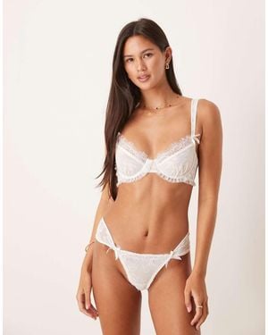 KAT THE LABEL Bianca Eyelash Lace Thong - White