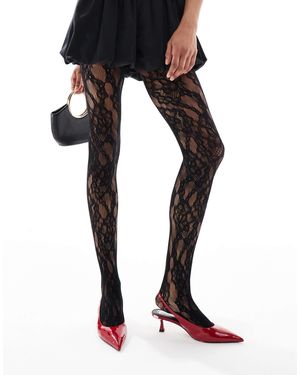New Look Floral Lace Tights - Black