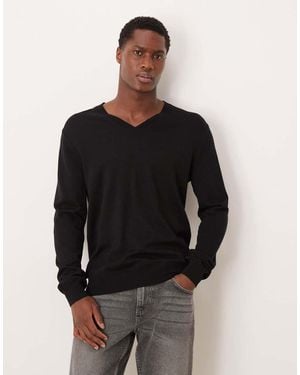 Mango 100% Wool V-neck Lightweight Knitted Top - Black