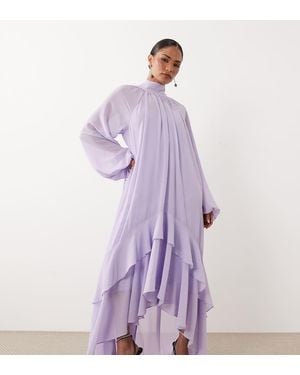 TFNC London Vestido Largo De Manga Larga Con Cuello Alto Y Bajo Escalonado De Chifón-Violeta - Morado