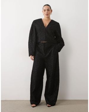 ASOS Curve Boucle Barrel Leg Trouser Co-ord - Black