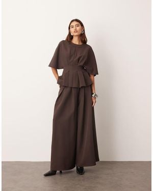 ARRANGE Pleat Waist Tailored Wide Leg Trousers - Brown