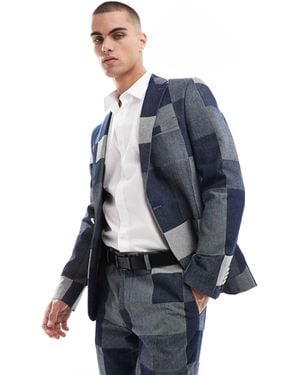 Twisted Tailor – anzugjacke mit denim-patchwork-design, kombiteil - Blau