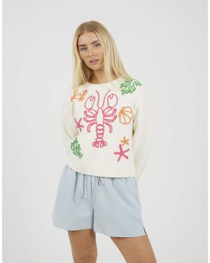 Brave Soul Sea Life Embroidered Jumper - White