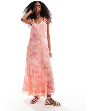 Vero Moda Vestido Tobillero Rosa Con Estampado Floral Difuminado Y Mangas Fluidas Smilla De