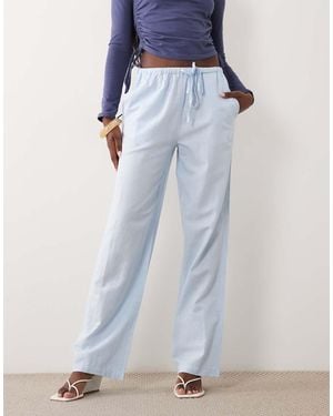 Vila Linen Touch Tie Waist Wide Leg Trouser - Blue