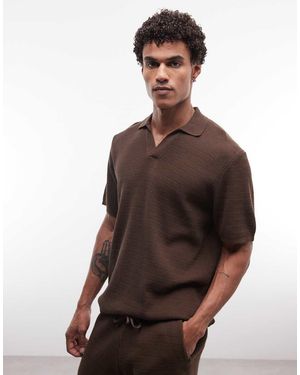 ASOS Relaxed Knitted Airtex Notch Neck - Brown