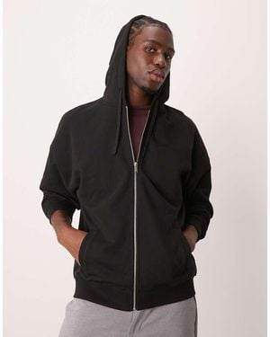 New Look Sudadera Negra Extragrande Con Capucha Y Cremallera De - Negro