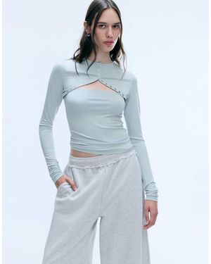 Weekday Top Bolero De Manga Larga Con Detalle De Botones De Presión En Gris Claro - Azul