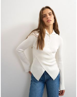 TOPSHOP Knitted Asymmetric Shawl Collar Sweater - White