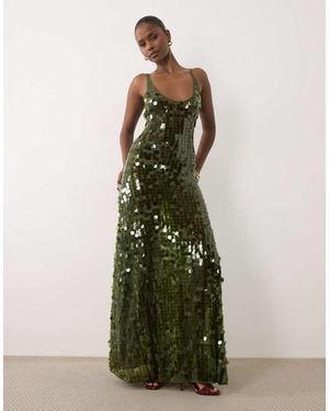 ASOS Disc Scatter Sequin Scoop Neck Maxi Dress - Green
