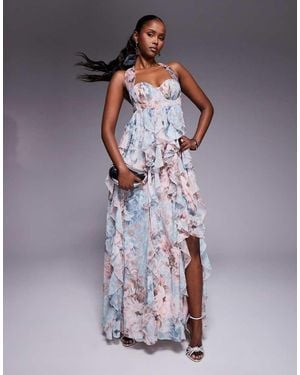 ASOS Halter Maxi Dress With Waterfall Ruffles - Green