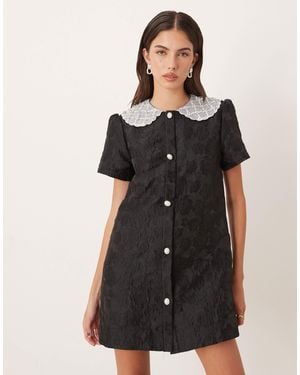 Sister Jane Dream Jacquard Mini Dress With Lace Collar - Black